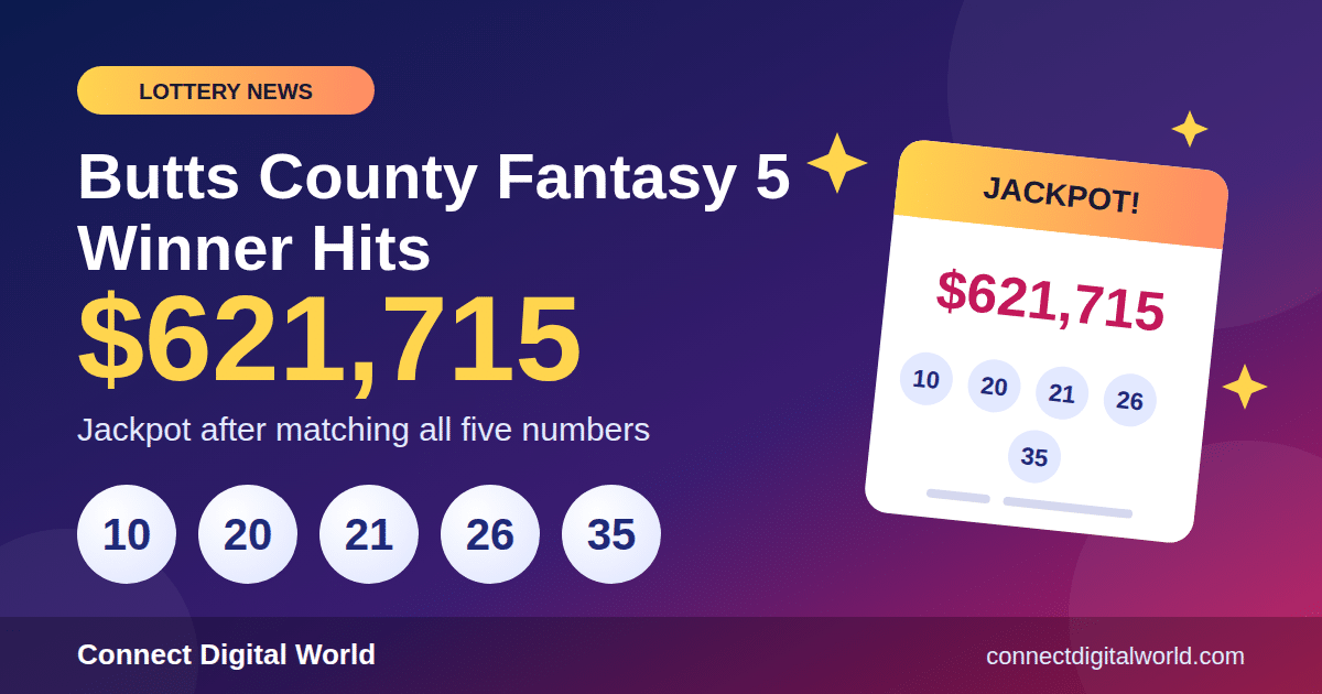Butts County Fantasy 5 Winner Hits $621,715 Jackpot 1 $621,715 Fantasy 5 Jackpot Won in Butts County, Georgia